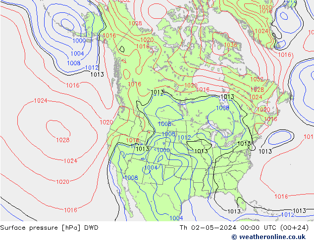地面气压 DWD 星期四 02.05.2024 00 UTC
