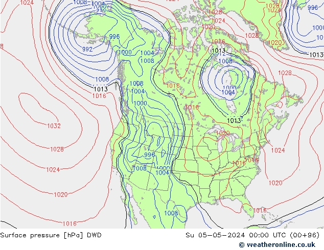 地面气压 DWD 星期日 05.05.2024 00 UTC