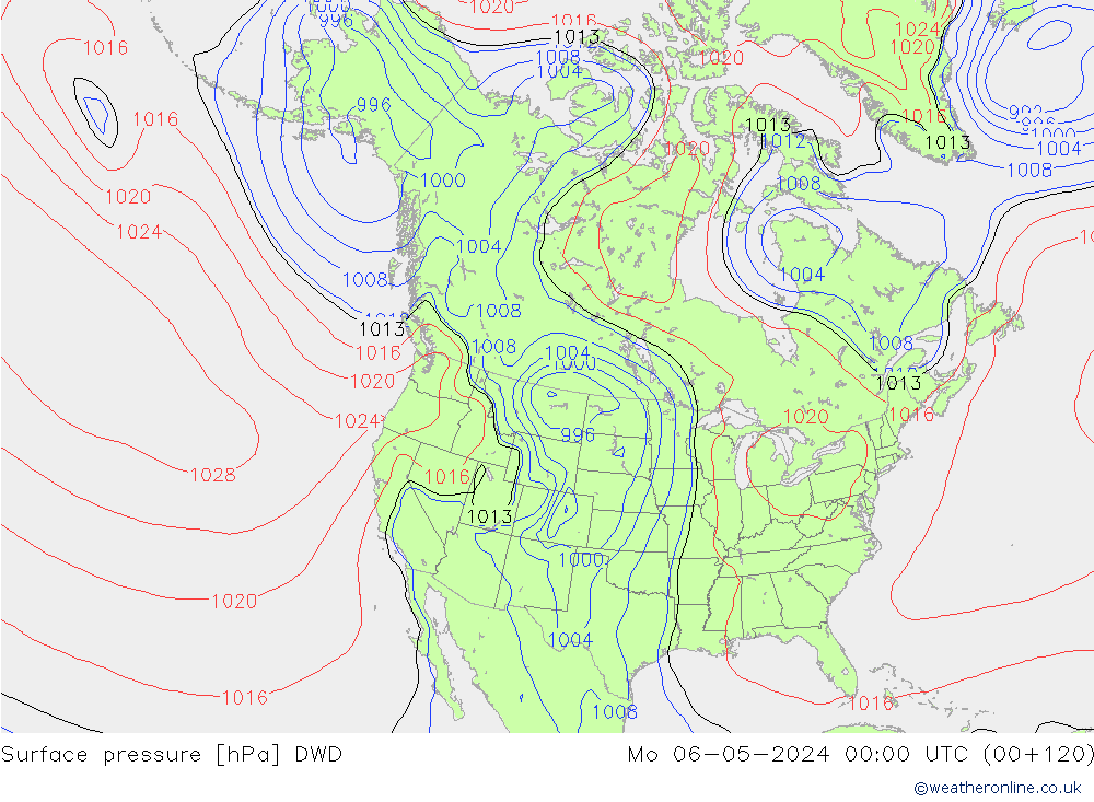 Atmosférický tlak DWD Po 06.05.2024 00 UTC