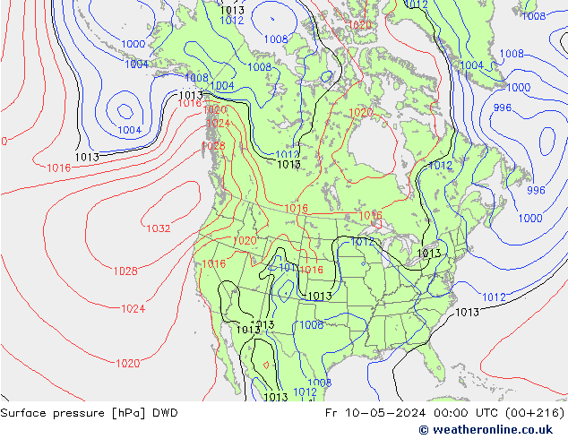 pressão do solo DWD Sex 10.05.2024 00 UTC