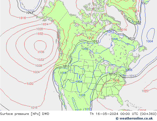 Presión superficial DWD jue 16.05.2024 00 UTC