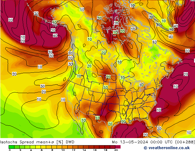 Isotaca Spread DWD lun 13.05.2024 00 UTC