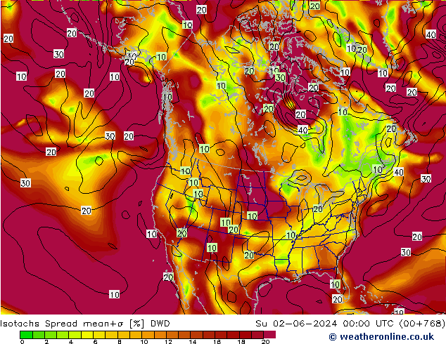 Isotachs Spread DWD 星期日 02.06.2024 00 UTC