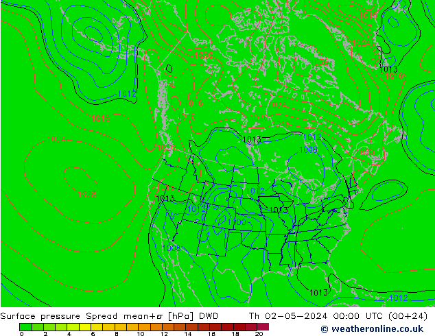 地面气压 Spread DWD 星期四 02.05.2024 00 UTC