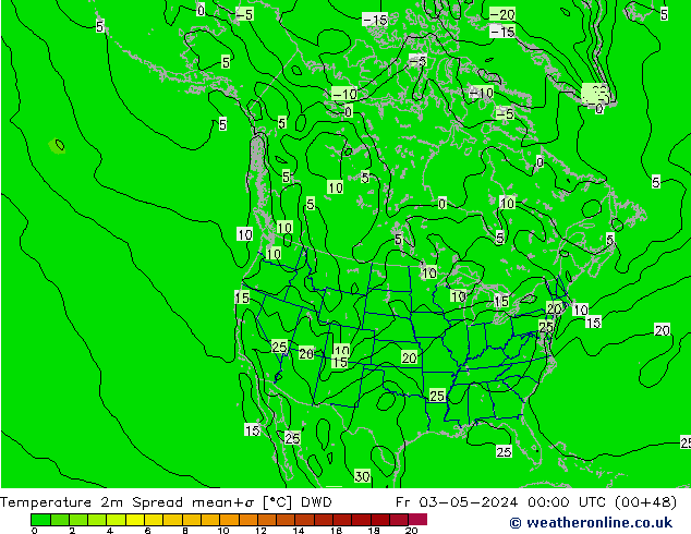 Temperature 2m Spread DWD Fr 03.05.2024 00 UTC