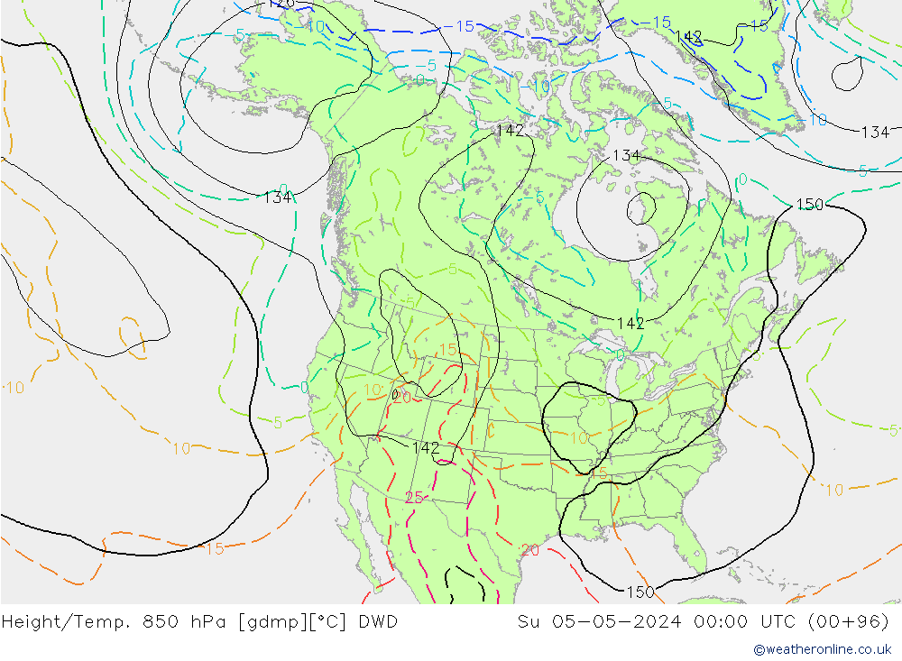 Géop./Temp. 850 hPa DWD dim 05.05.2024 00 UTC