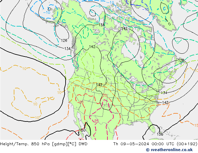Height/Temp. 850 гПа DWD чт 09.05.2024 00 UTC