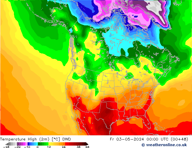temperatura máx. (2m) DWD Sex 03.05.2024 00 UTC