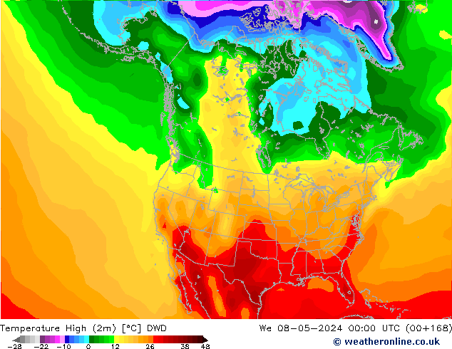 Max.temperatuur (2m) DWD wo 08.05.2024 00 UTC