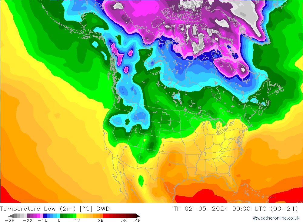 Temperatura mín. (2m) DWD jue 02.05.2024 00 UTC