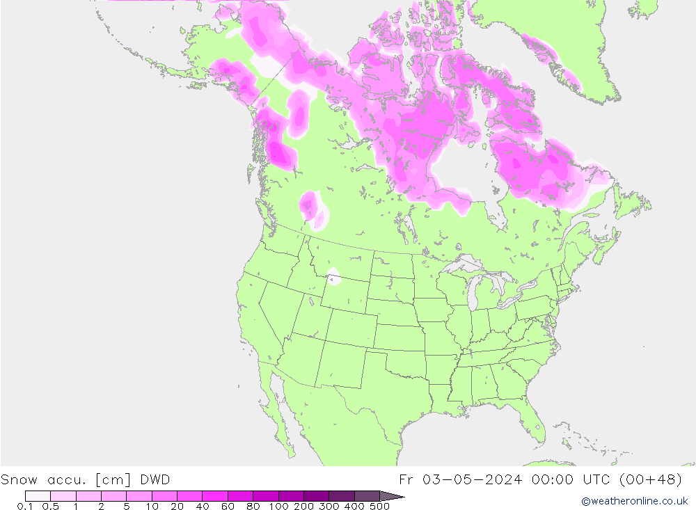 Snow accu. DWD Fr 03.05.2024 00 UTC