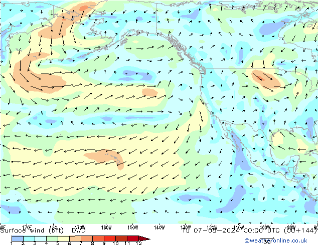 Wind 10 m (bft) DWD di 07.05.2024 00 UTC