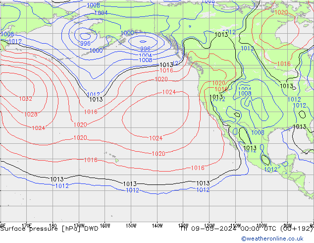 Atmosférický tlak DWD Čt 09.05.2024 00 UTC