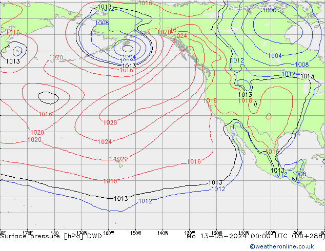 Surface pressure DWD Mo 13.05.2024 00 UTC