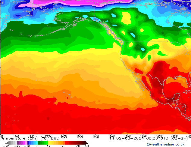 Temperatura (2m) DWD jue 02.05.2024 00 UTC