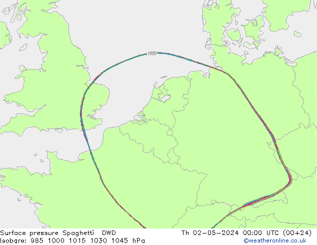 地面气压 Spaghetti DWD 星期四 02.05.2024 00 UTC