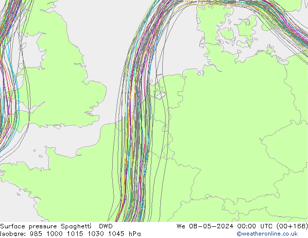 Presión superficial Spaghetti DWD mié 08.05.2024 00 UTC
