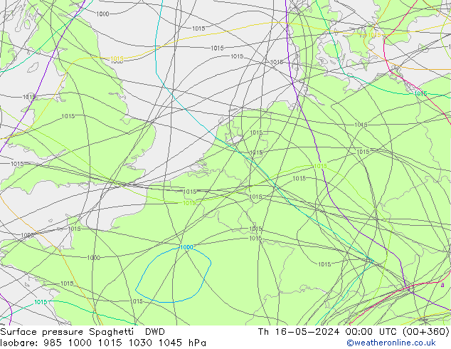 приземное давление Spaghetti DWD чт 16.05.2024 00 UTC