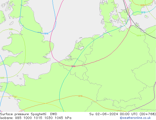 Surface pressure Spaghetti DWD Su 02.06.2024 00 UTC