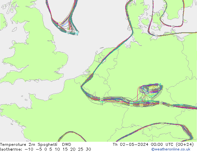 温度图 Spaghetti DWD 星期四 02.05.2024 00 UTC