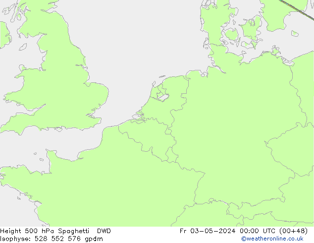 Height 500 hPa Spaghetti DWD Sex 03.05.2024 00 UTC