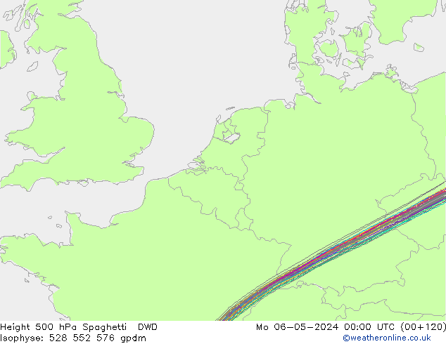 Height 500 hPa Spaghetti DWD 星期一 06.05.2024 00 UTC