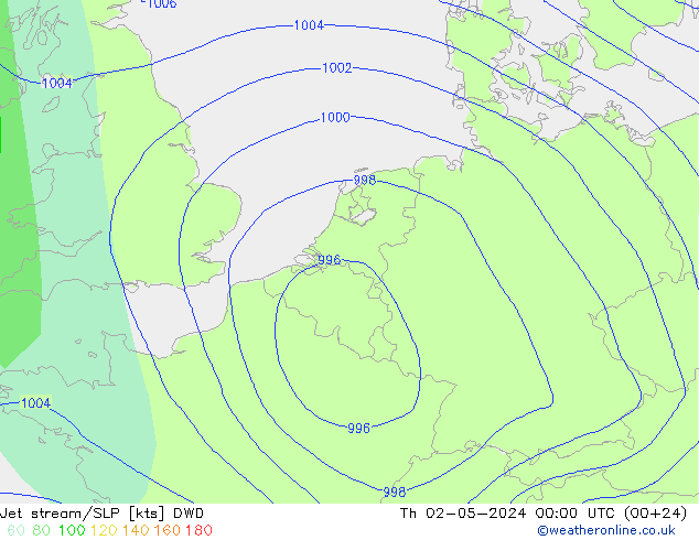 高速氣流/地面气压 DWD 星期四 02.05.2024 00 UTC
