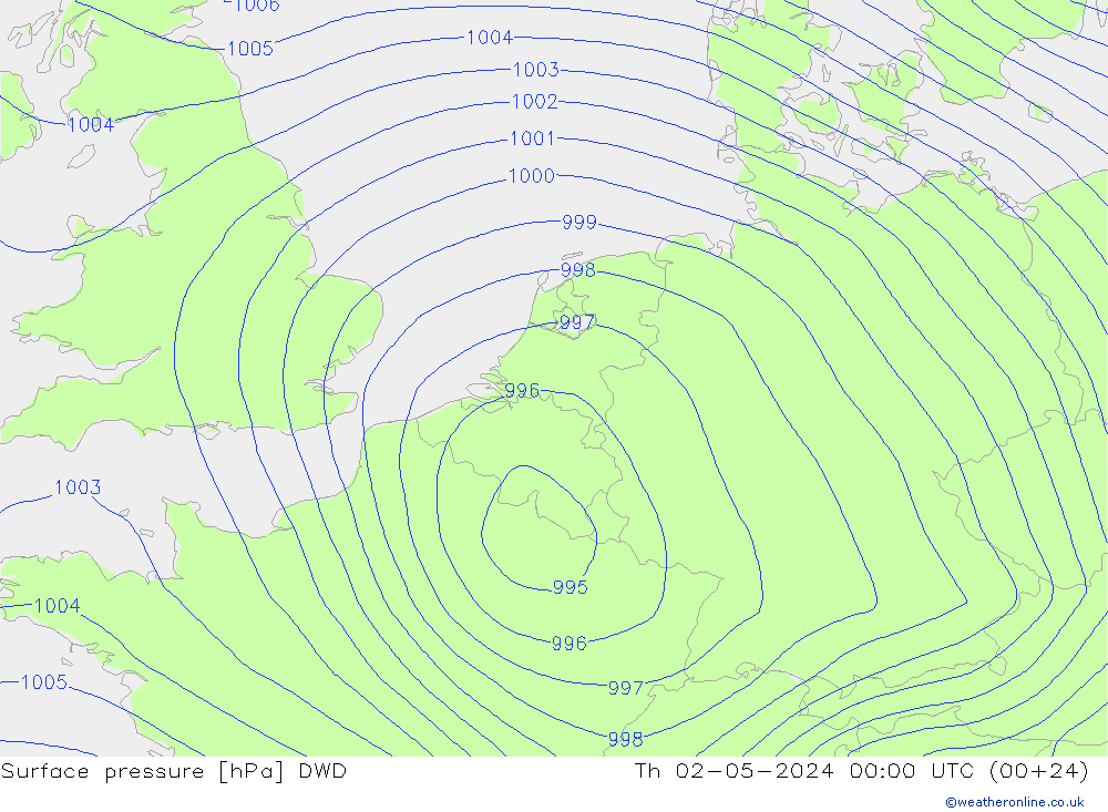 Bodendruck DWD Do 02.05.2024 00 UTC