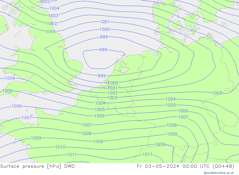 Presión superficial DWD vie 03.05.2024 00 UTC