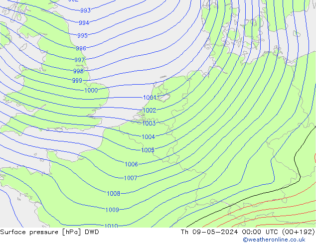 Surface pressure DWD Th 09.05.2024 00 UTC