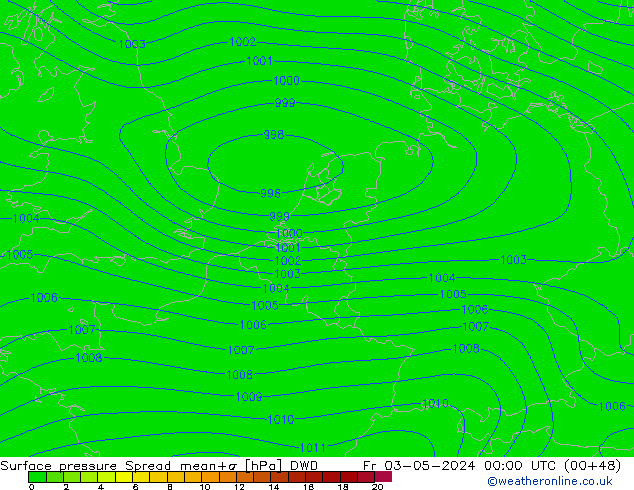 Luchtdruk op zeeniveau Spread DWD vr 03.05.2024 00 UTC