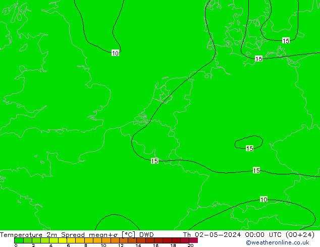 Sıcaklık Haritası 2m Spread DWD Per 02.05.2024 00 UTC