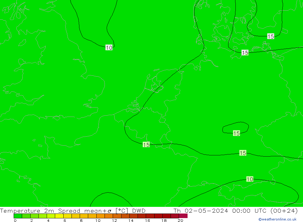 Temperature 2m Spread DWD Th 02.05.2024 00 UTC