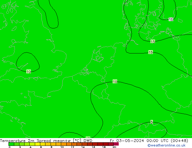 Temperatura 2m Spread DWD Sex 03.05.2024 00 UTC