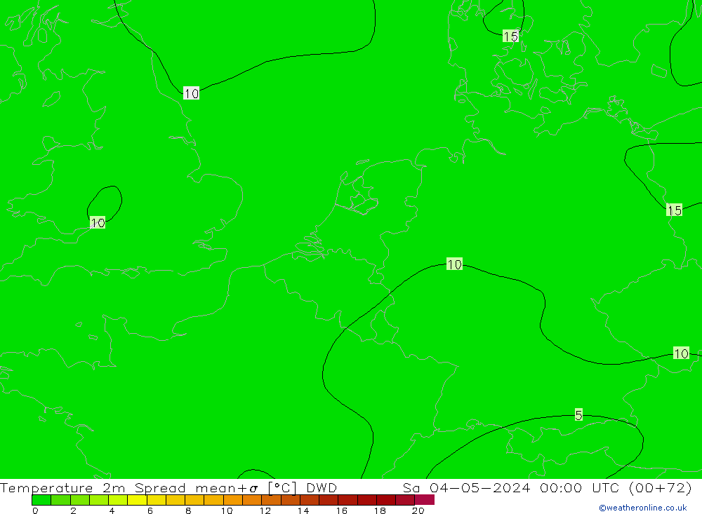 温度图 Spread DWD 星期六 04.05.2024 00 UTC