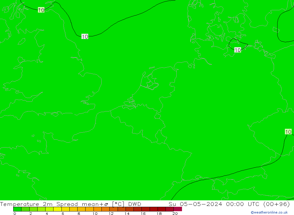 Temperature 2m Spread DWD Su 05.05.2024 00 UTC
