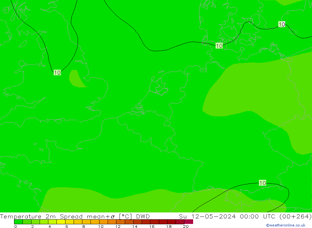 Temperatuurkaart Spread DWD zo 12.05.2024 00 UTC