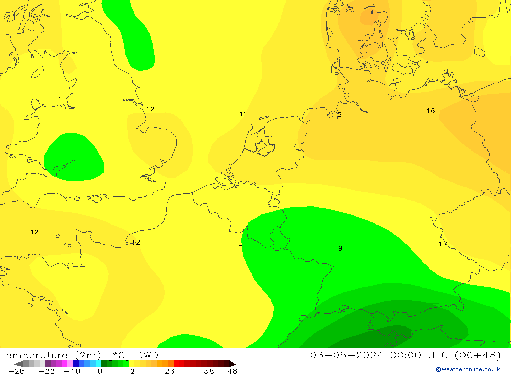 Temperature (2m) DWD Fr 03.05.2024 00 UTC