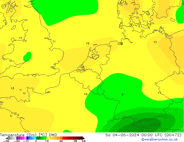 Temperatuurkaart (2m) DWD za 04.05.2024 00 UTC