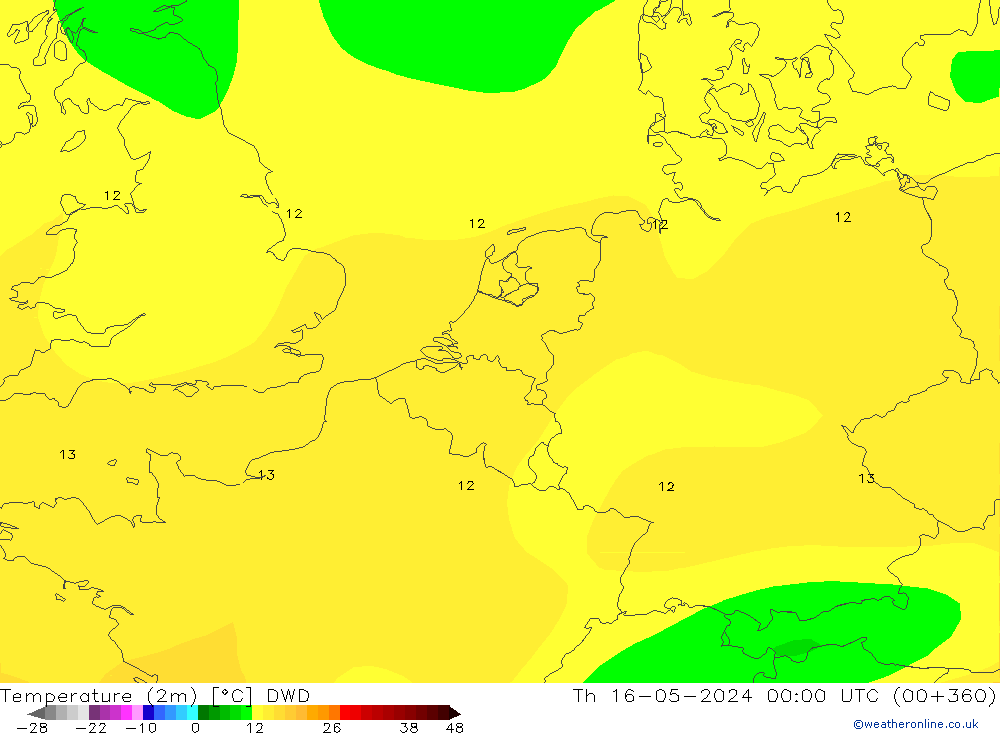 Sıcaklık Haritası (2m) DWD Per 16.05.2024 00 UTC