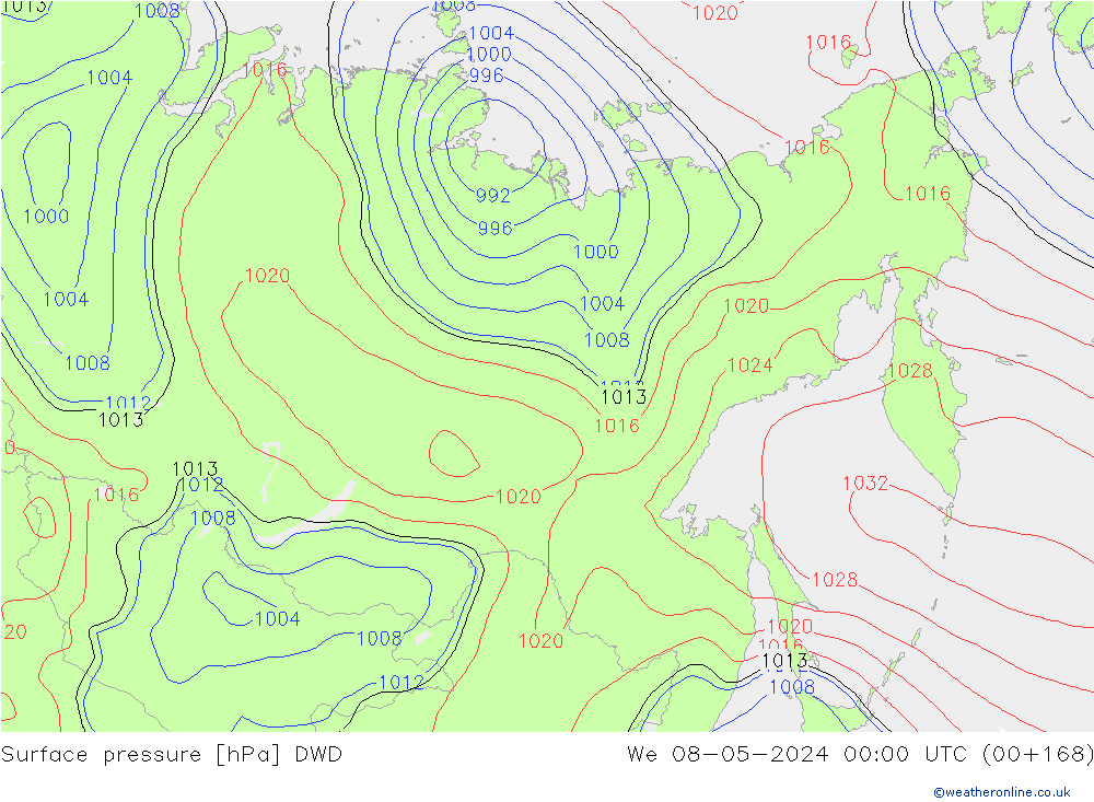 Pressione al suolo DWD mer 08.05.2024 00 UTC