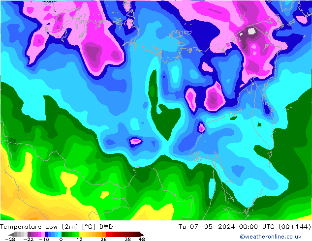 Temperature Low (2m) DWD Tu 07.05.2024 00 UTC