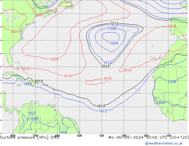 Atmosférický tlak DWD Po 06.05.2024 00 UTC