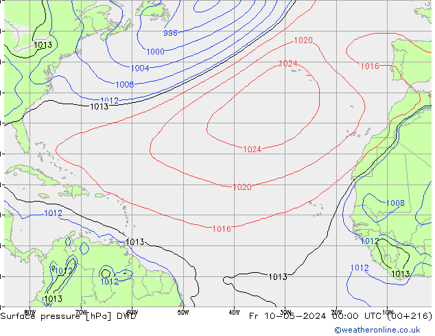 ciśnienie DWD pt. 10.05.2024 00 UTC