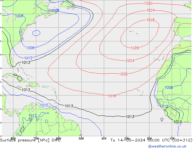 Presión superficial DWD mar 14.05.2024 00 UTC
