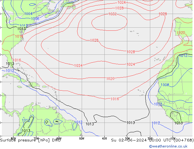 Surface pressure DWD Su 02.06.2024 00 UTC