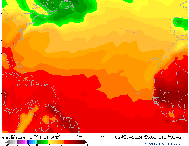 Temperaturkarte (2m) DWD Do 02.05.2024 00 UTC