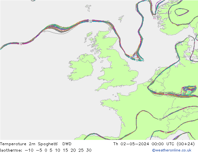 Temperature 2m Spaghetti DWD Th 02.05.2024 00 UTC