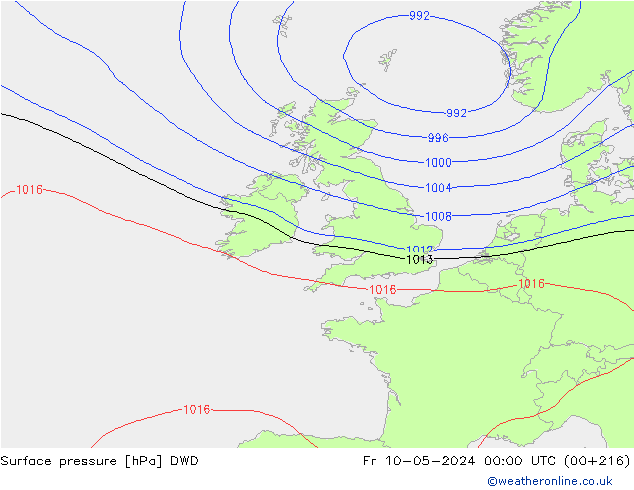 приземное давление DWD пт 10.05.2024 00 UTC