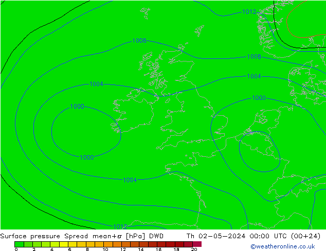 Atmosférický tlak Spread DWD Čt 02.05.2024 00 UTC